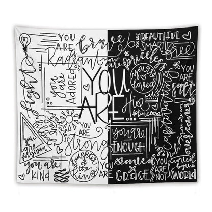 You Are Enough White & Black Tapestry