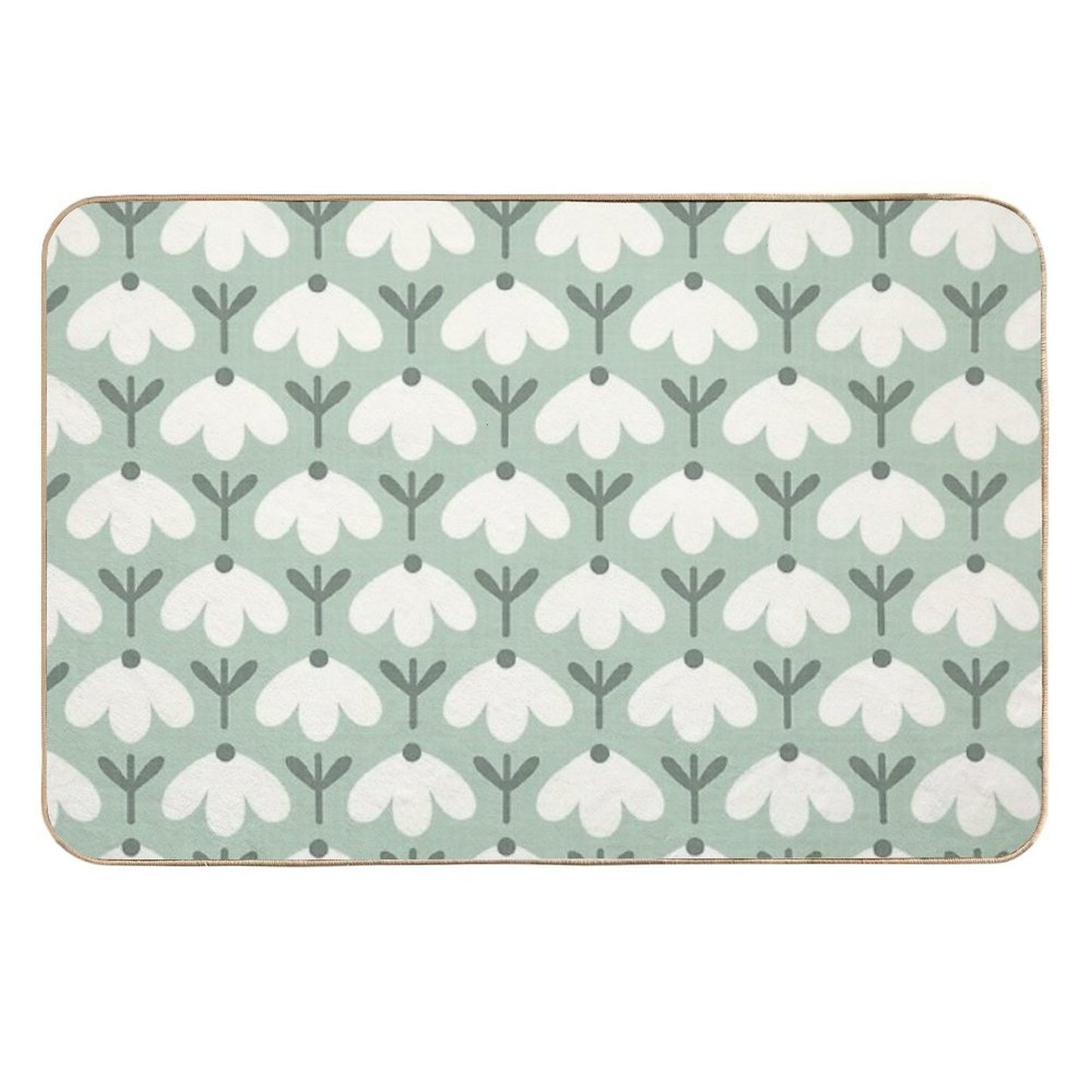 Bold Petal Flowers – Sage Green & Cream – Retro Playful Floral  Fade-Resistant Bath Mat
