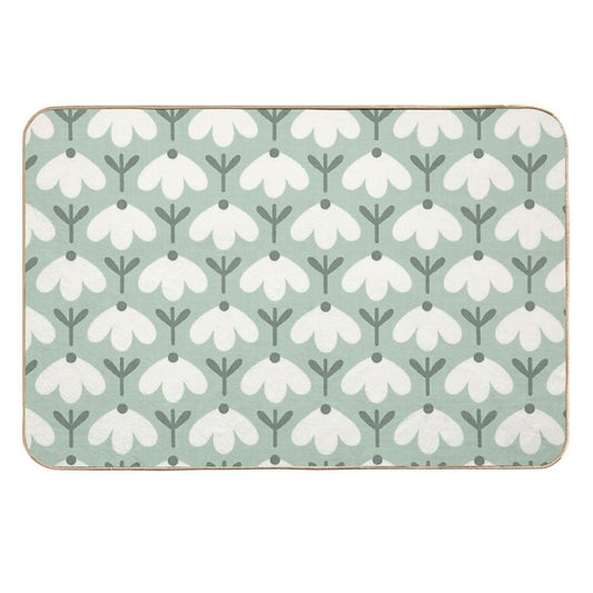 Bold Petal Flowers – Sage Green & Cream – Retro Playful Floral  Fade-Resistant Bath Mat
