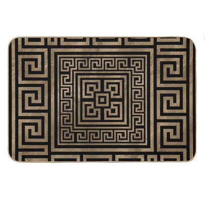 Greek Key Ornament - Greek Meander -Gold on Black Bath Mat
