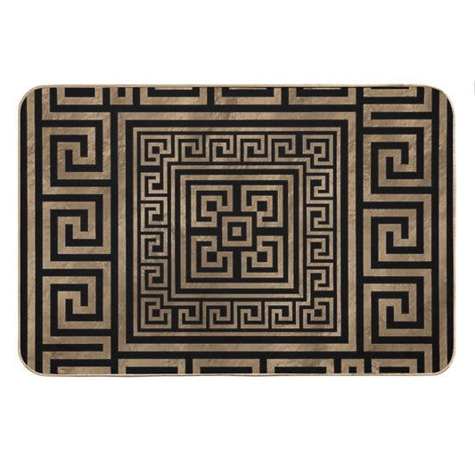 Greek Key Ornament - Greek Meander -Gold on Black Bath Mat