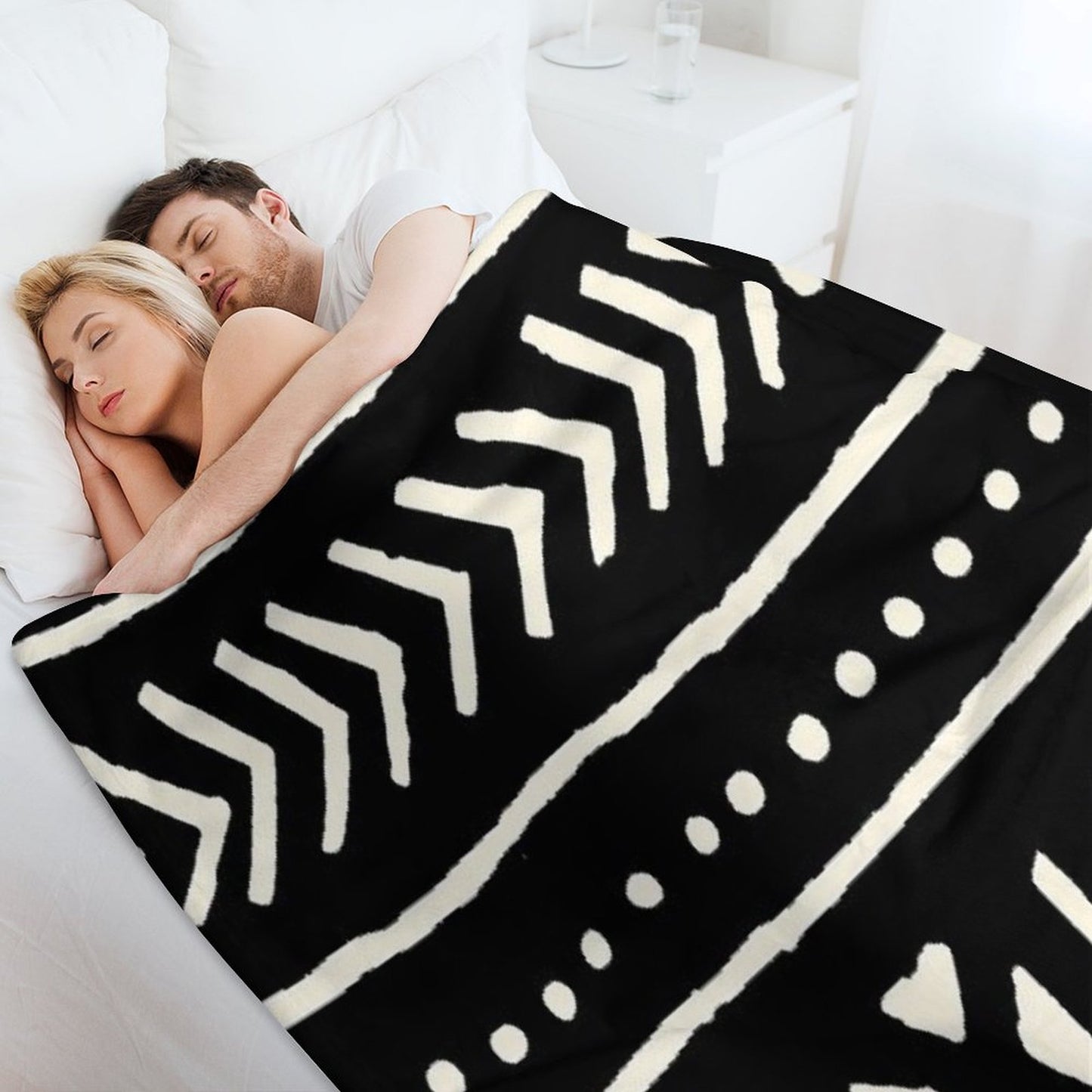 African Mud Cloth Black And White Throw Blanket