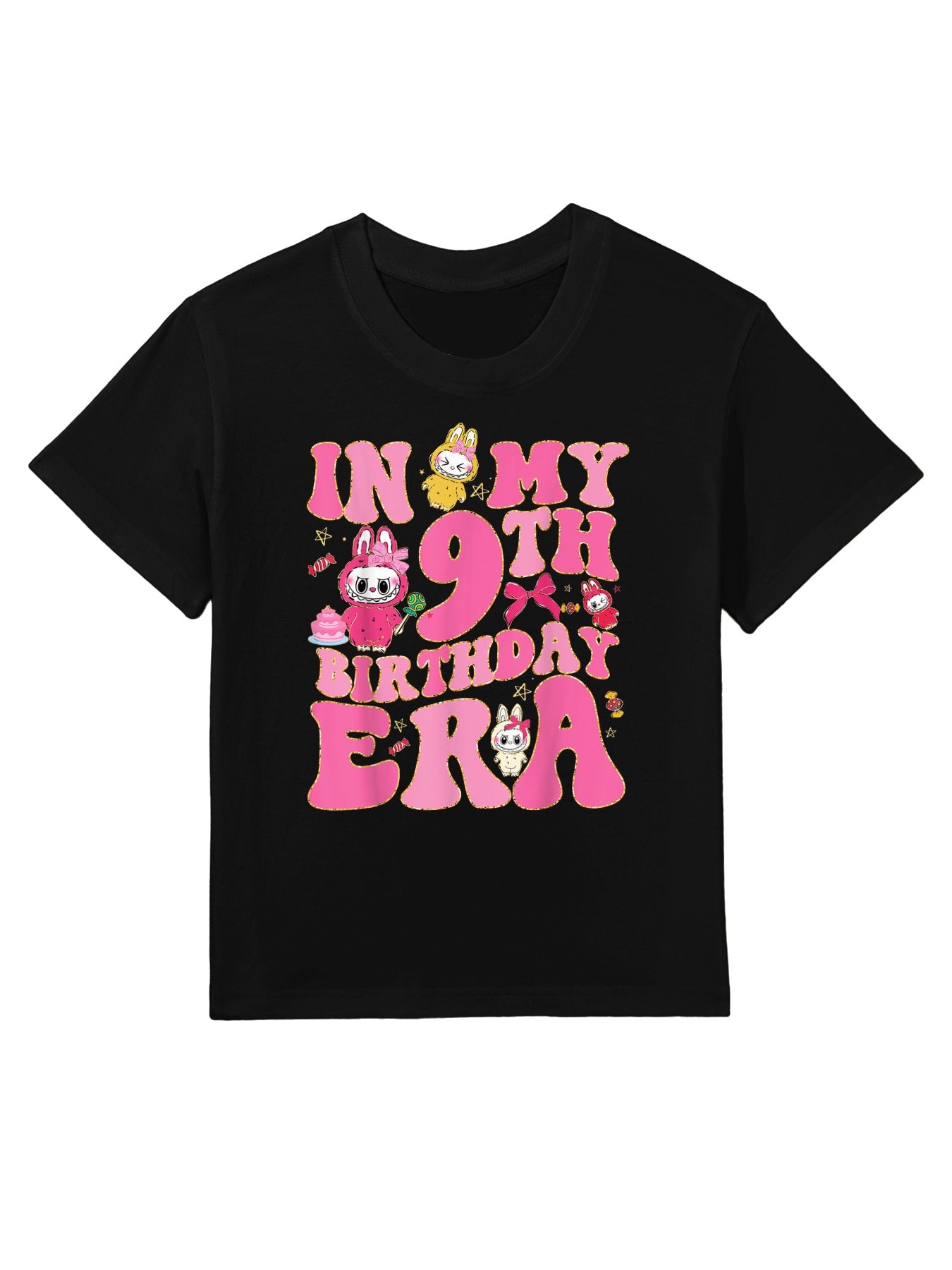 Groovy In My 9th Birthday Era Girls Kidsns Labubu Bday Kids T-Shirt