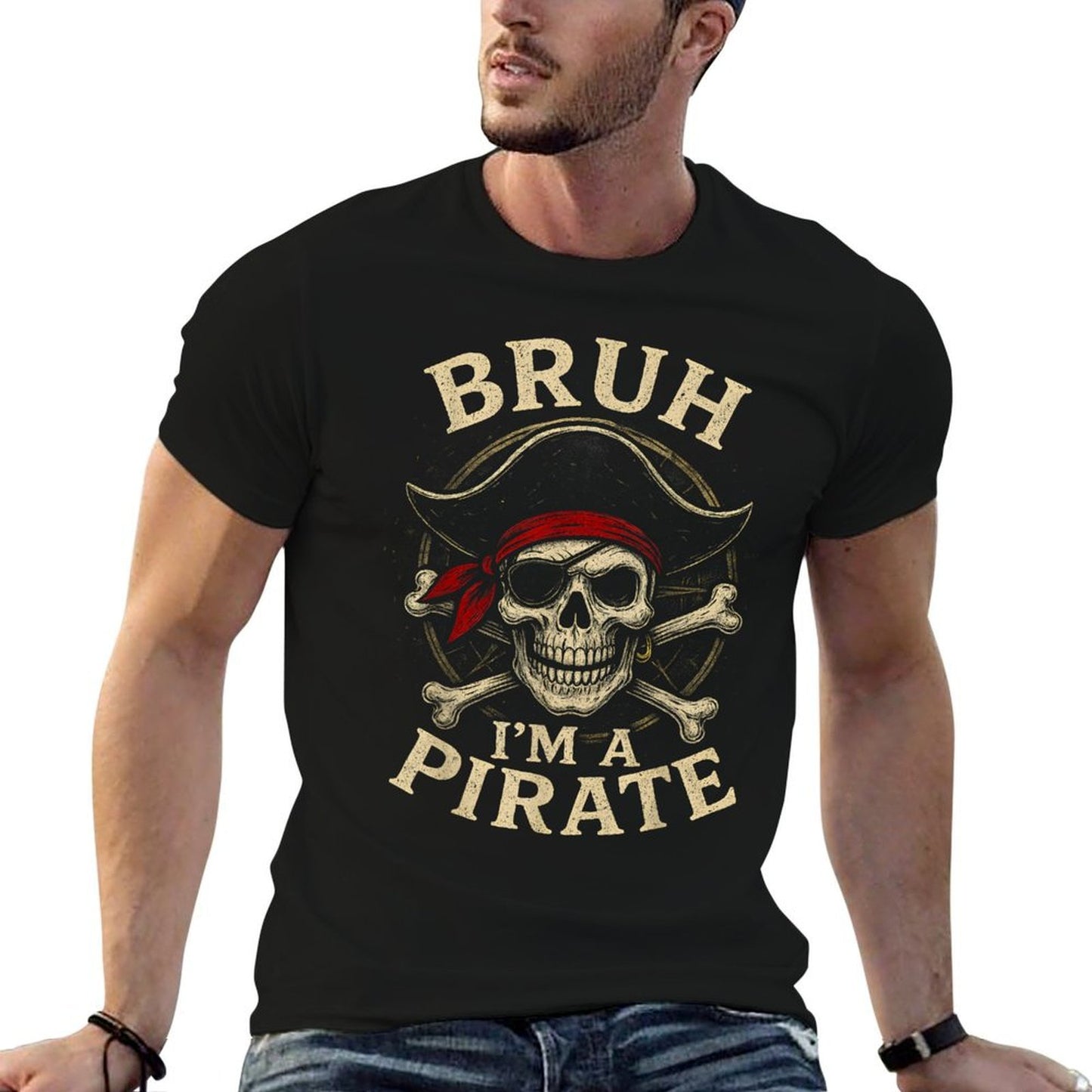 Bruh Im A Pirate Lazy Pirate Skull Costume Halloween  Oversized Silhouette T-Shirt