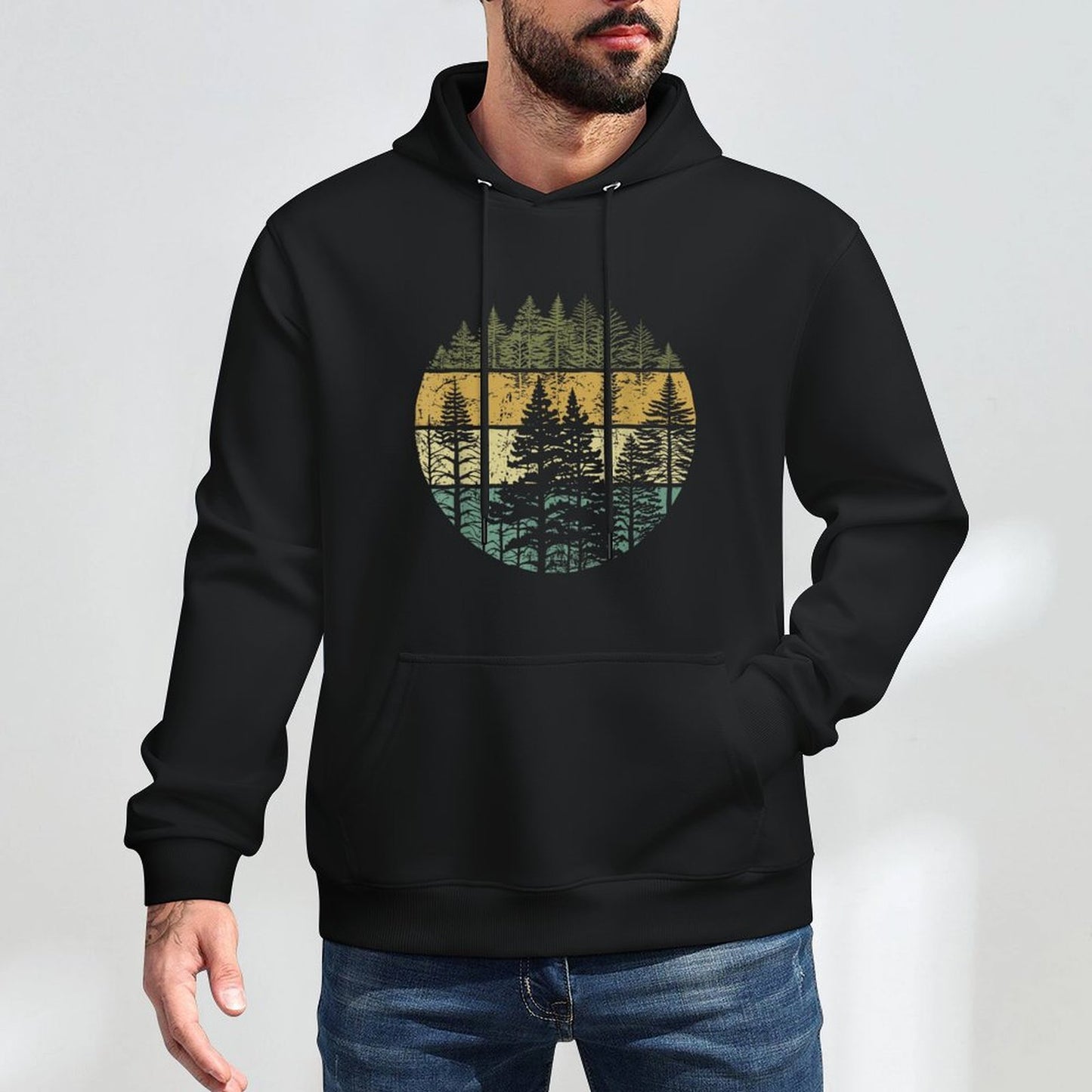 Retro Forest Trees Outdoors Nature Women Men Vintage Graphic Adjustable Hood Hoodie