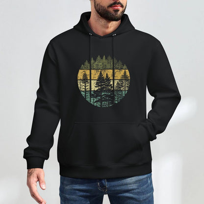 Retro Forest Trees Outdoors Nature Women Men Vintage Graphic Adjustable Hood Hoodie