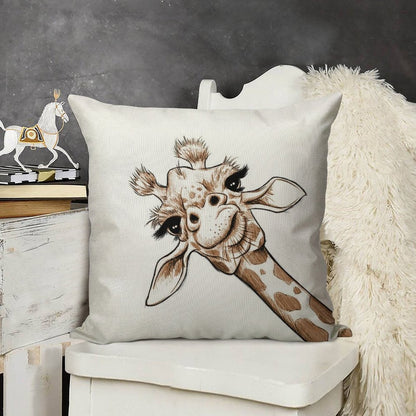 Sketch Giraffe Art Linen Throw Pillow Cover