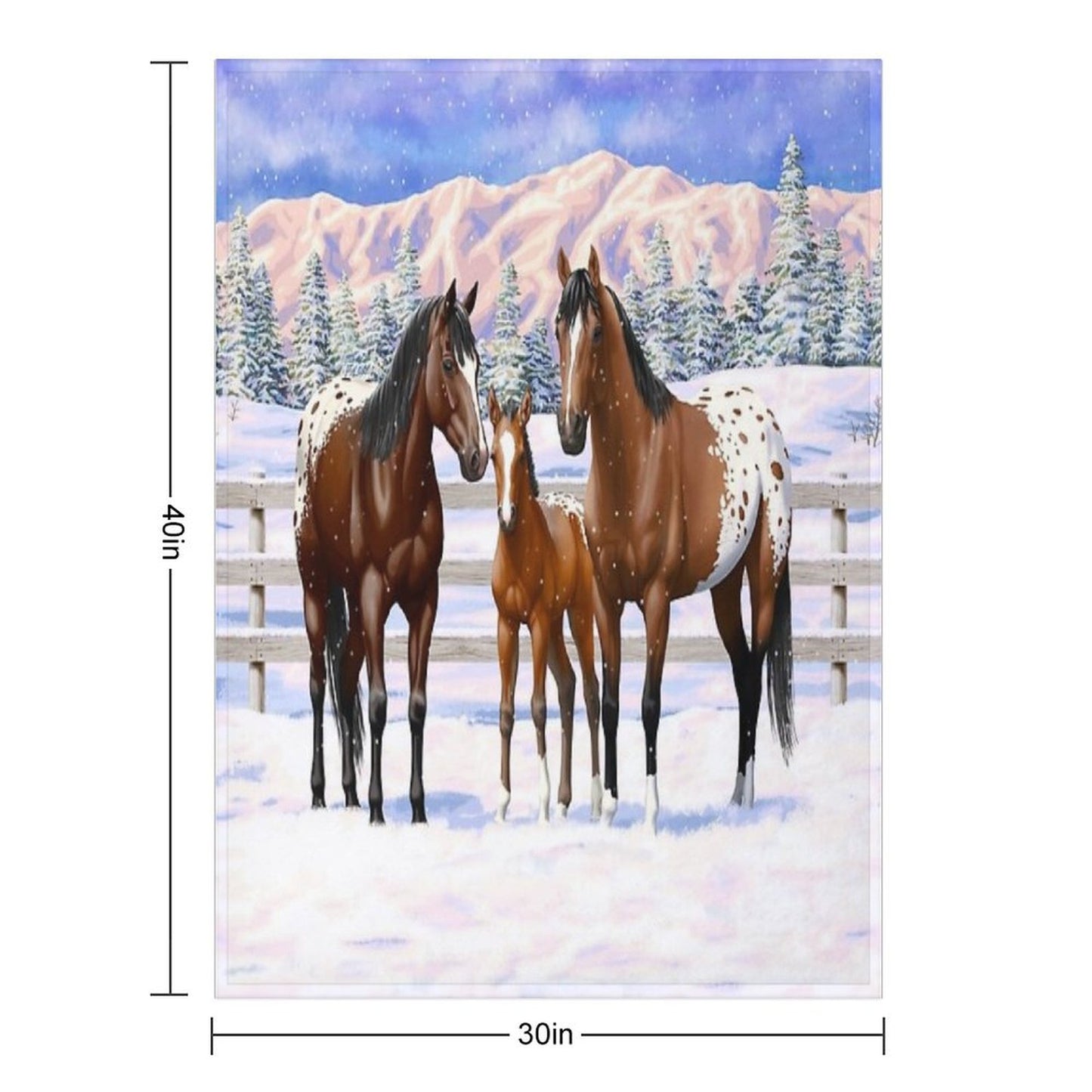 Bay Appaloosa Quarter Horses In Winter Snow Throw Blanket