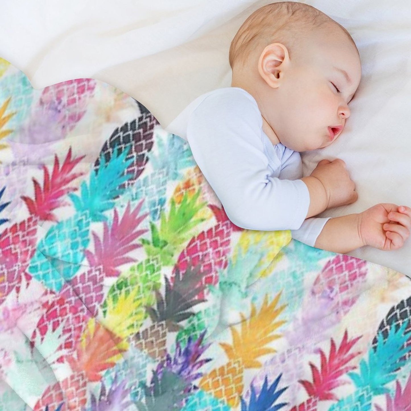 Hawaiian Pineapple Pattern Tropical Watercolor Throw Blanket