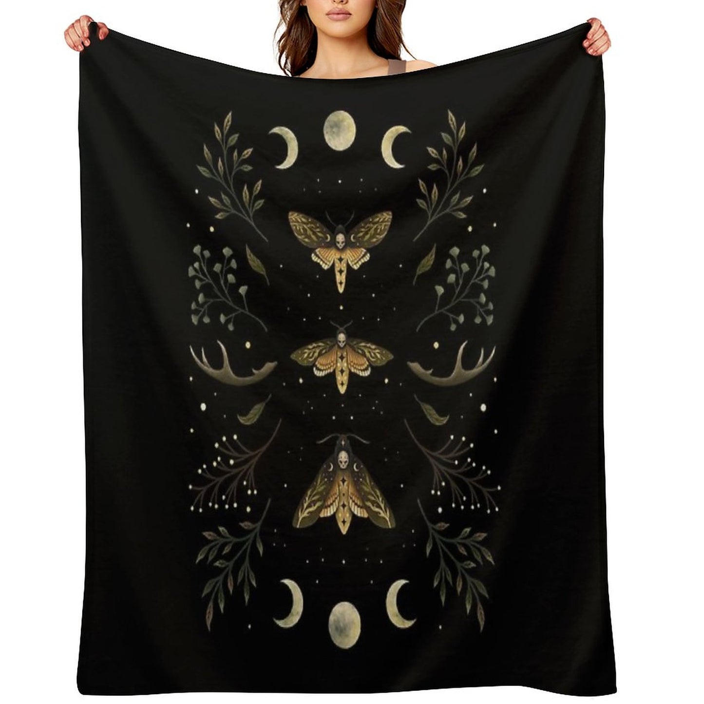 Death Head Moths Night Throw Blanket