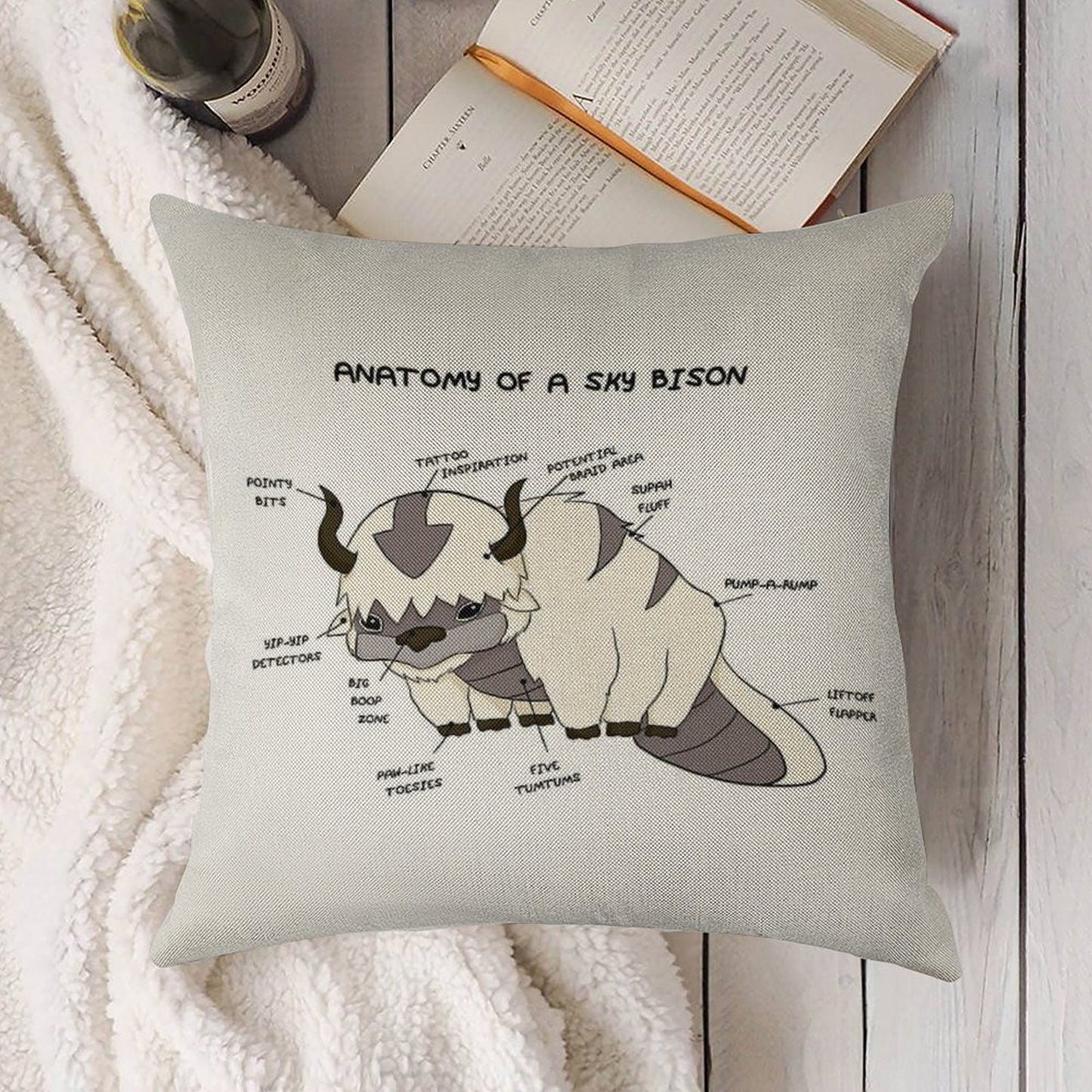 Anatomy of A Sky Bison Linen Throw Pillow Cover