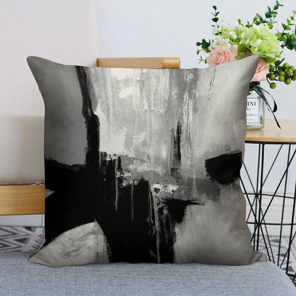Black White Horizontal Abstract Linen Throw Pillow Cover