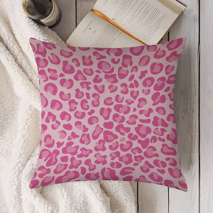 Pink Leopard Print Linen Throw Pillow Cover