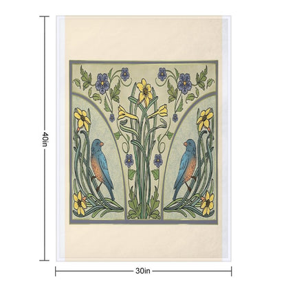 Bluebirds And Spring Blossoms Inspired By Art Nouveau Throw Blanket