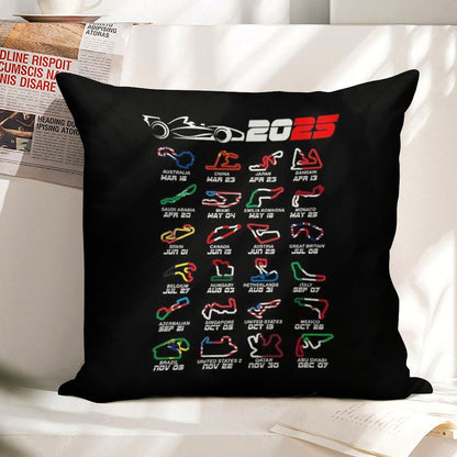 Calendar Formula Race Cars 2025 Circuits Colors Linen Throw Pillow Cover