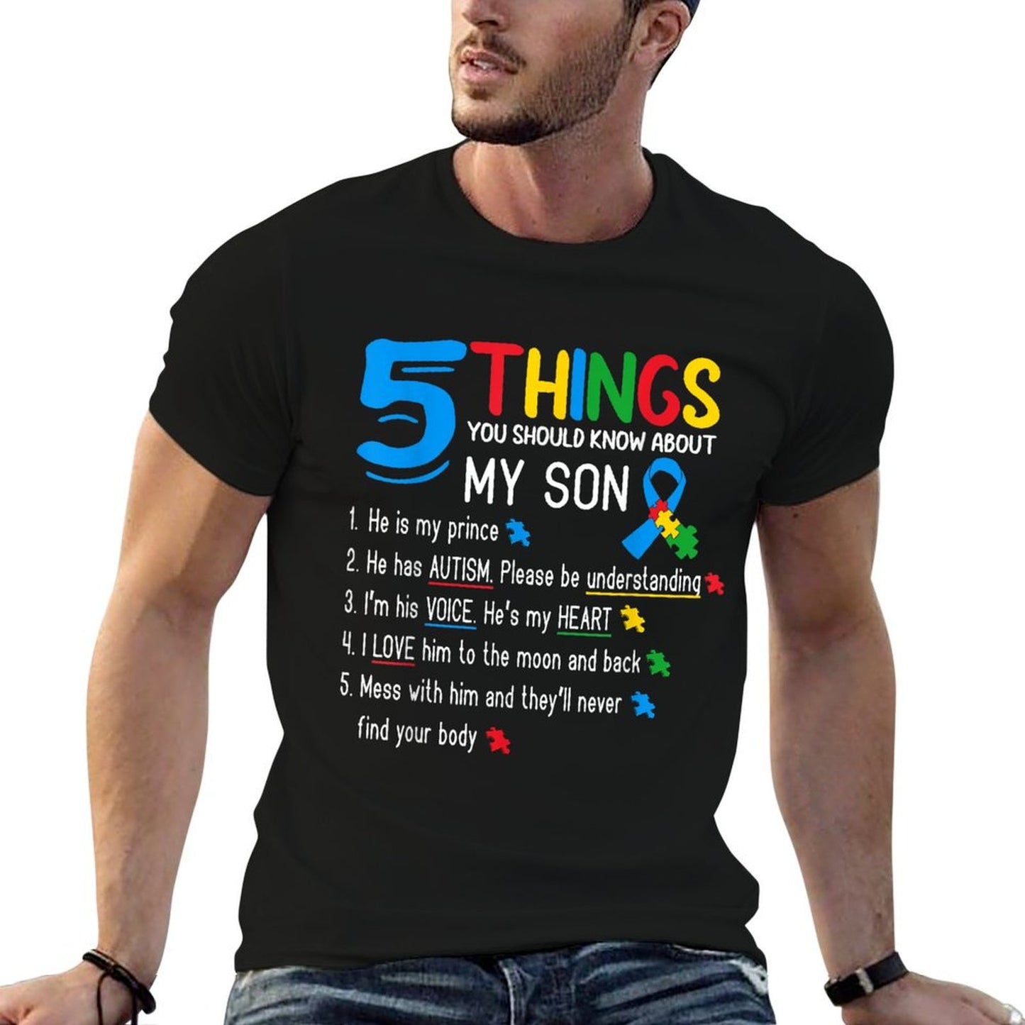 Autistic Son Autism Awareness Support For Mom Dad Parents T-Shirt