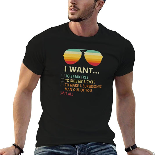 Funny Music Lover Gift Bicycle Costume I Want It All  Vintage-inspired T-Shirt