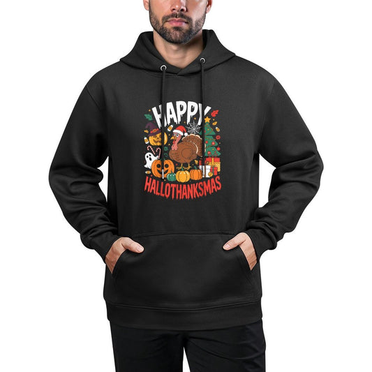 Funny Halloween Thanksgiving Christmas Happy HalloThanksMas Customizable Surface Hoodie