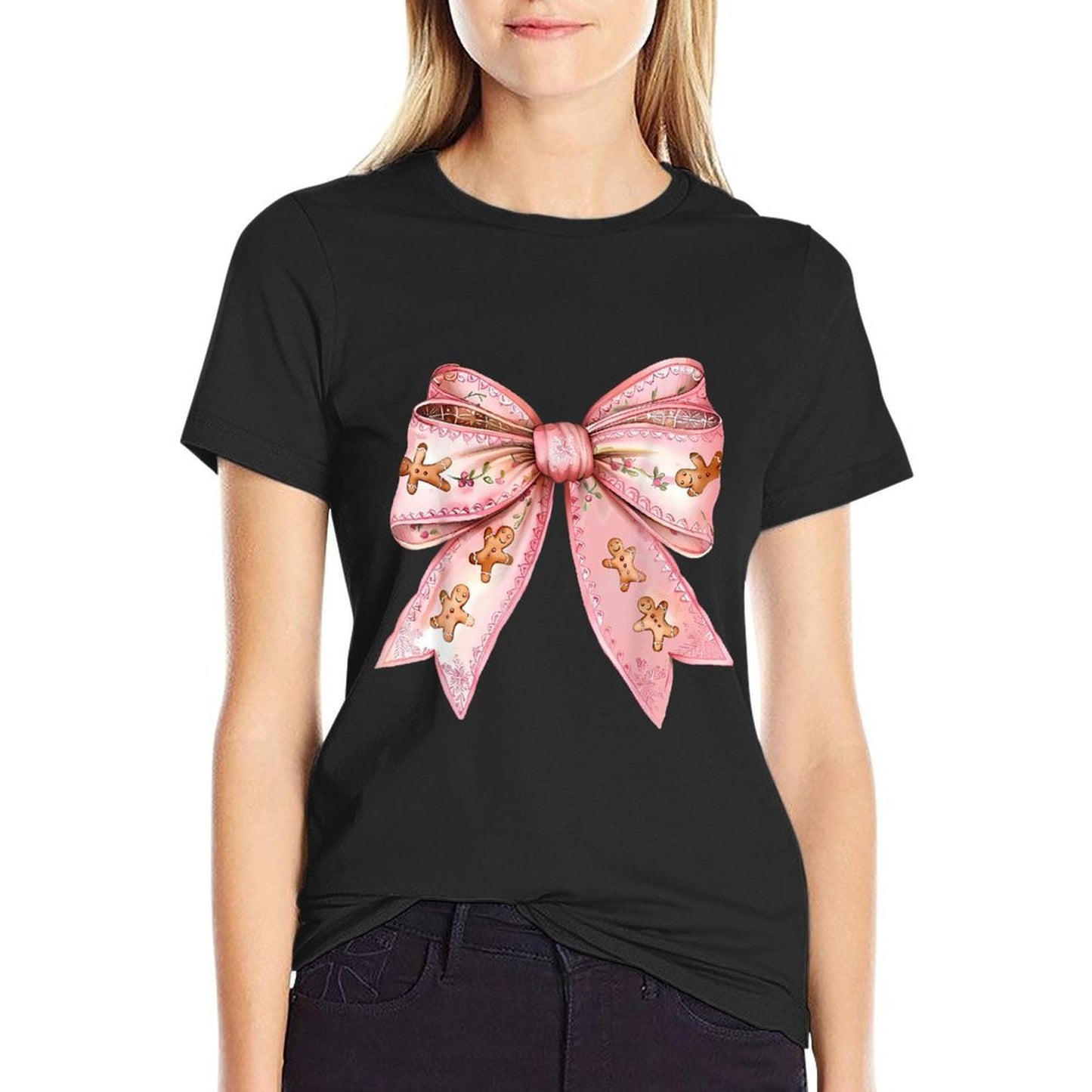 Coquette Bow Pink Gingerbread Christmas Girly Xmas  Trendy Pattern T-Shirt