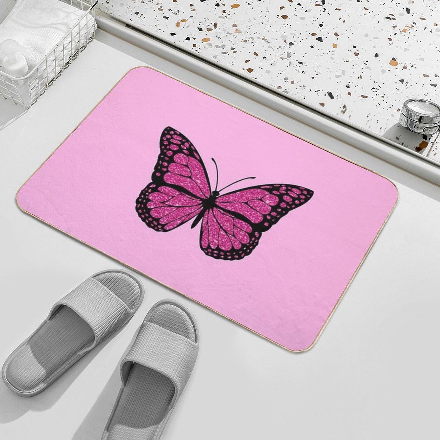 Pink Glitter Butterfly Bath Mat