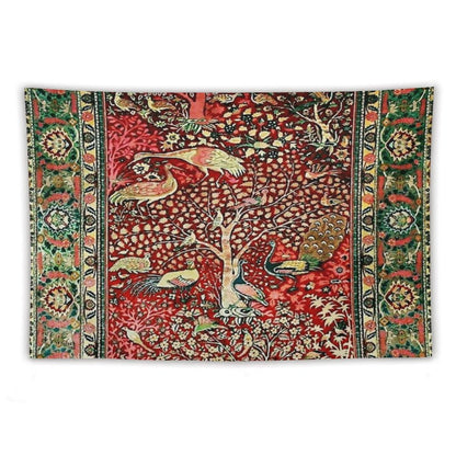 Antique Persian Rug Bird Tree Flowers Ca. 1600 Print Tapestry