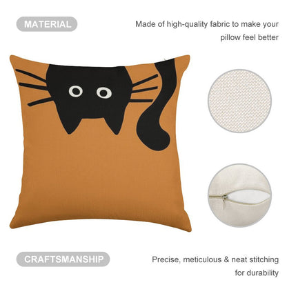 Funny Black Cat Linen Throw Pillow Cover