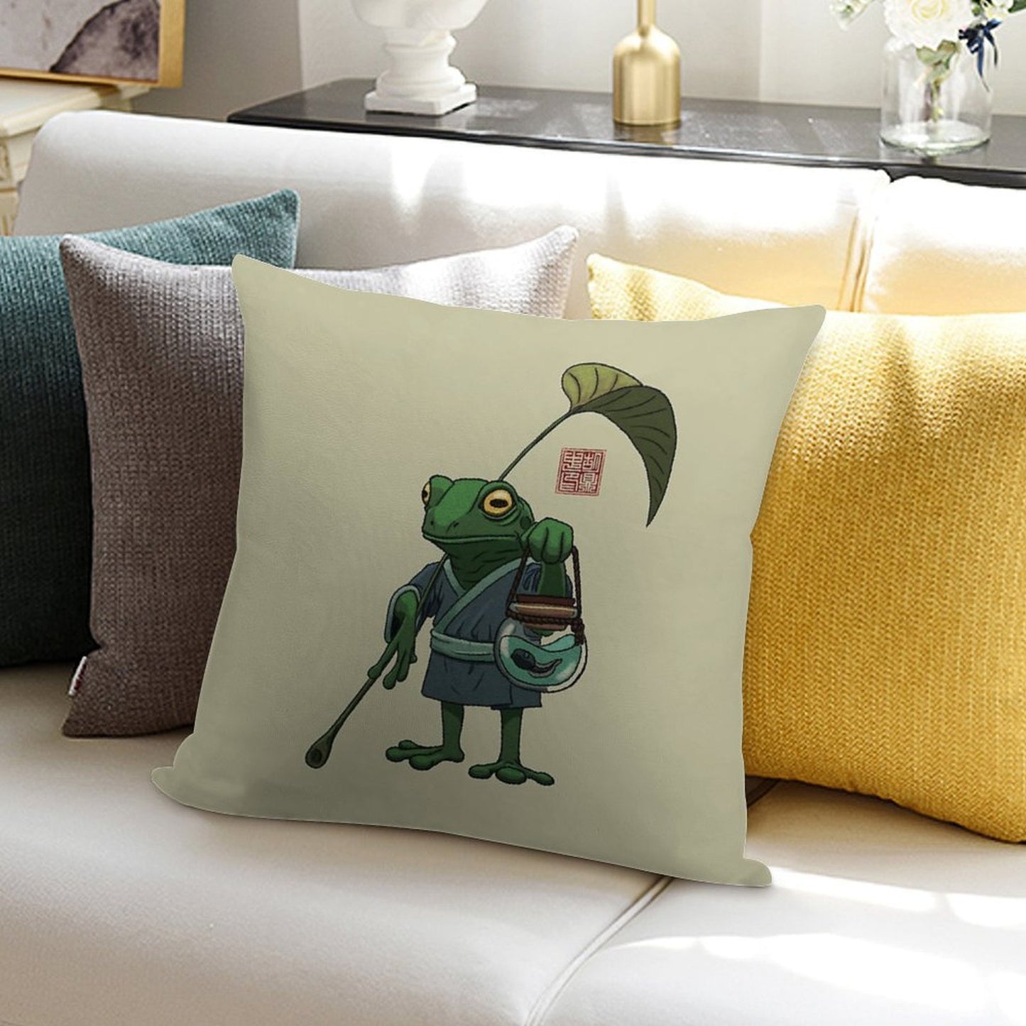 A Frog And His Son Soft Short Plush Fabric Throw Pillow