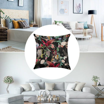 Floral And Birds IX Linen Throw Pillow Cover