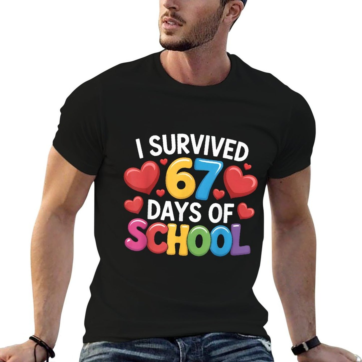 I Survived 67 Days of School Funny 67 Meme Teachers Students  Ribbed Collar T-Shirt