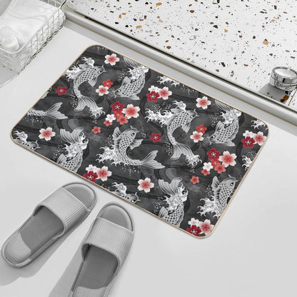 Koi Sakura Blossom in Black Bath Mat