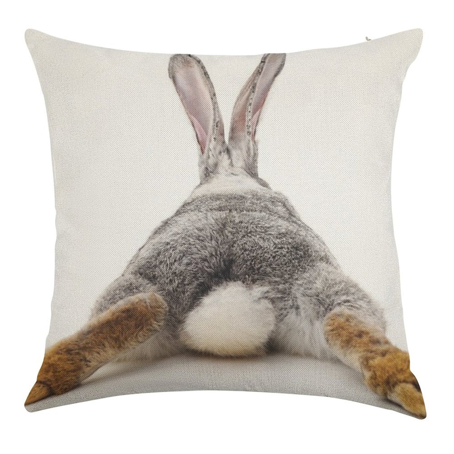 Just Relax Rabbit - View from Behind Linen Throw Pillow Cover