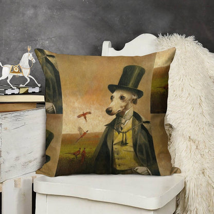 Victorian Whippet Linen Throw Pillow Cover
