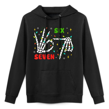 Funny Xmas 67 Skeleton Hand Six Seven Meme Christmas Lights Pilling-Resistant Hoodie