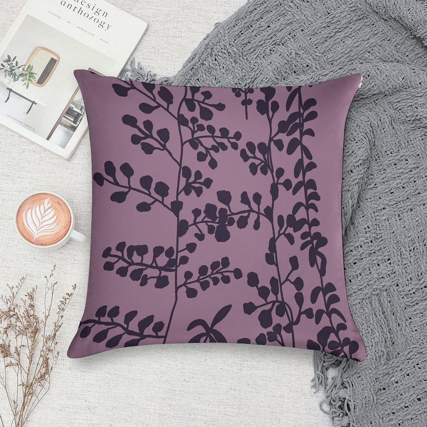 Bella’s Purple Bed Spread Print Soft Washable Throw Pillow