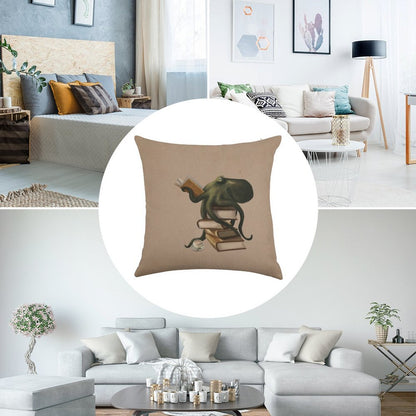 Well-Read Octopus Linen Throw Pillow Cover