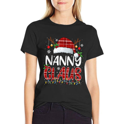 Nanny Claus Christmas Lights Pajama Family Matching  Fade-proof Color T-Shirt