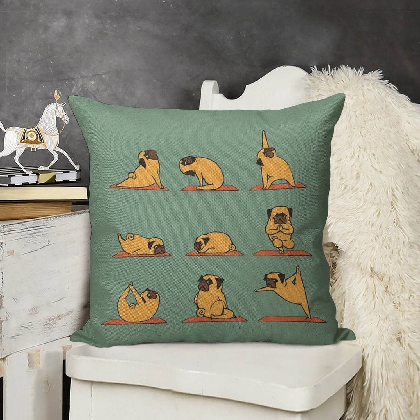 Pug Yoga Linen Throw Pillow Cover