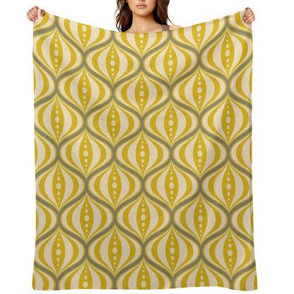 Retro Mid-Century Saucer Pattern in Yellow, Gray, Cream Throw Blanket