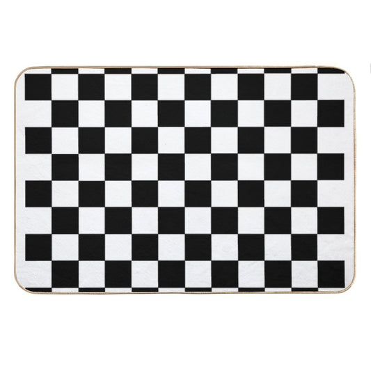Checkered Black And White Bath Mat