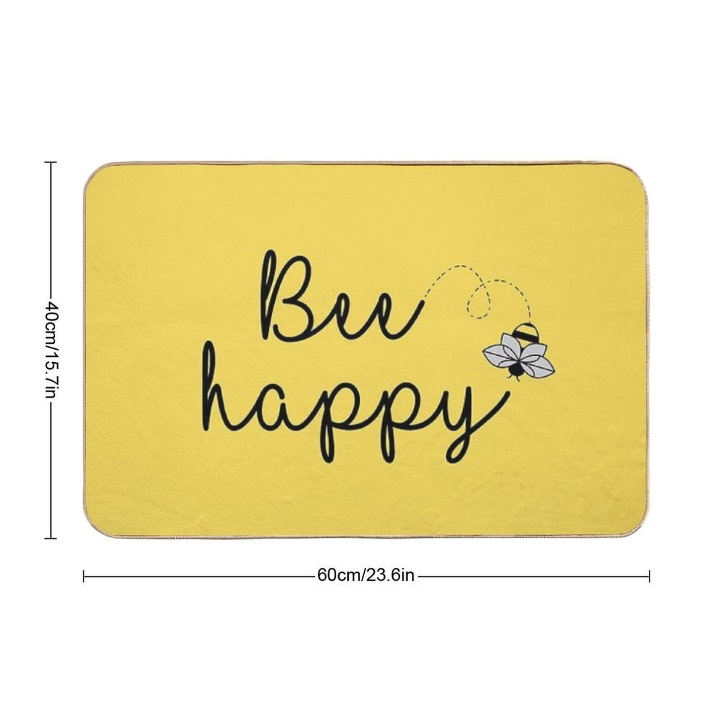 Bee Happy, Positive Quote Print on Yellow Background Bath Mat