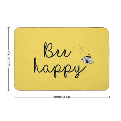 Bee Happy, Positive Quote Print on Yellow Background Bath Mat
