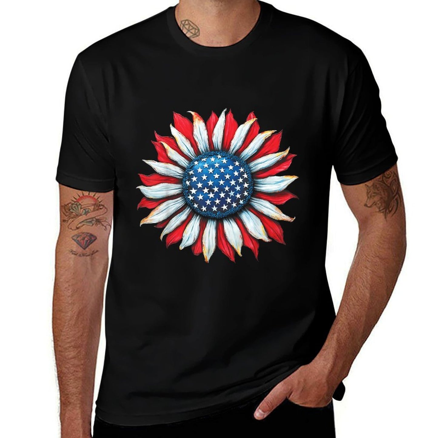 Sunflower American 4th of July Women Men Merica USA  High-quality Stitching T-Shirt