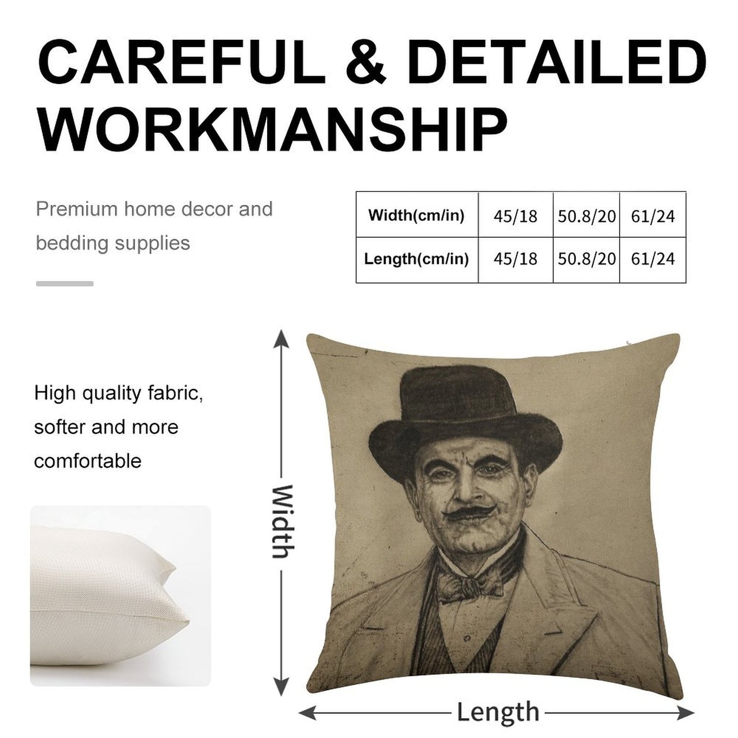 Hercule Poirot (David Suchet) Linen Throw Pillow Cover