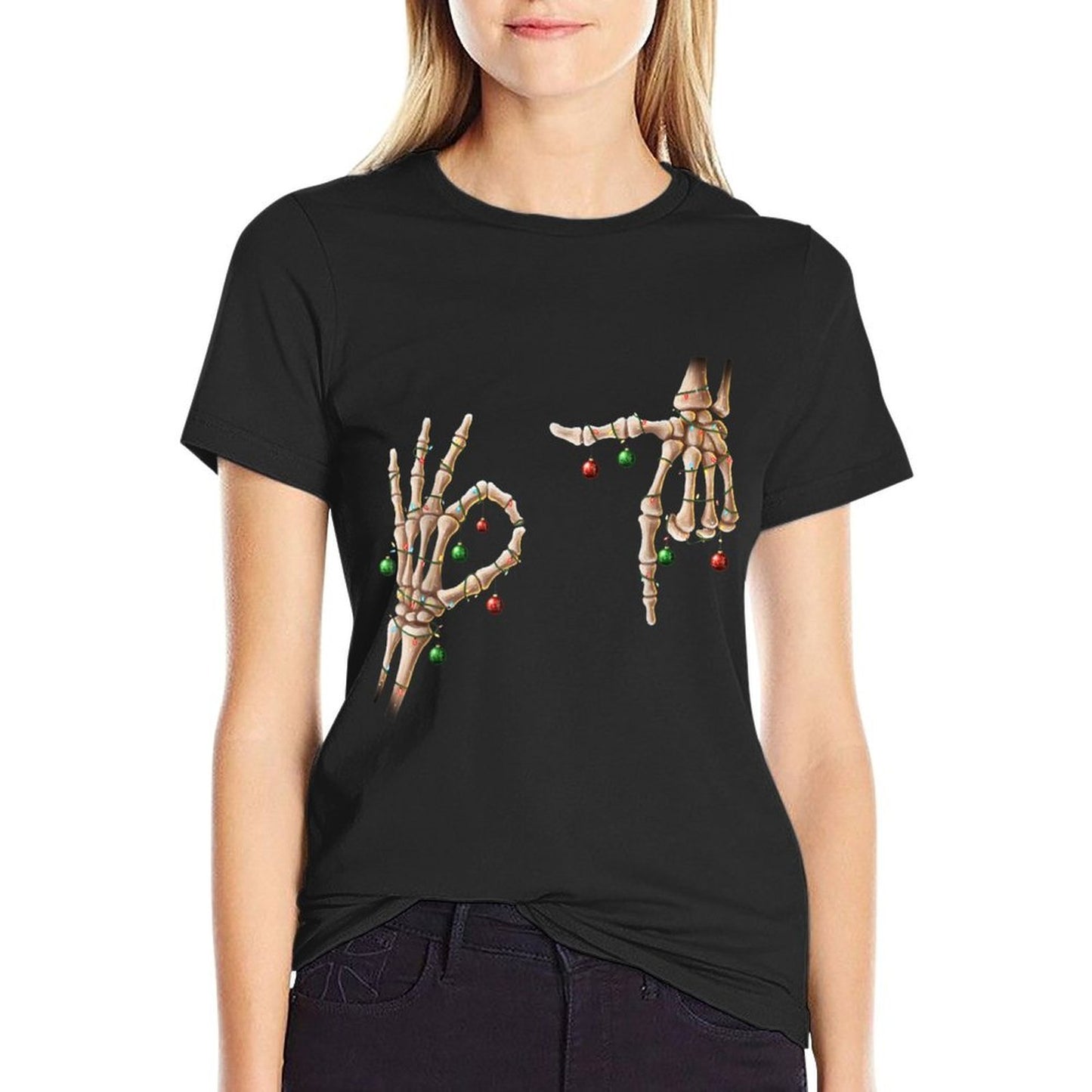 Funny 67 Meme Skeleton 67 Christmas Holiday Women Kids Xmas  Ribbed Collar T-Shirt