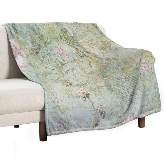 Vintage French Floral Wallpaper Throw Blanket