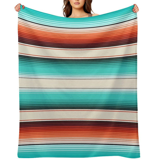 Navajo White, Turquoise And Burnt Orange Southwest Serape Blanket Stripes Throw Blanket