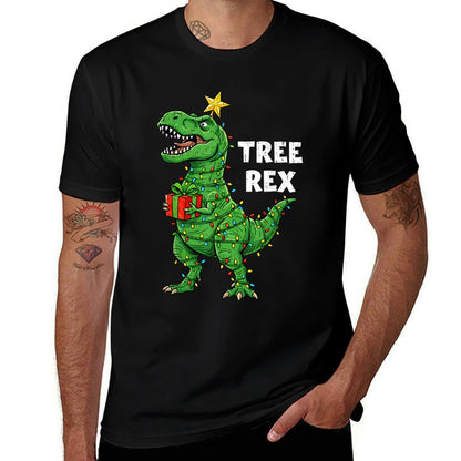 Funny Christmas Dinosaur Tree Rex Dino Santa Xmas Lights  Lightweight T-Shirt