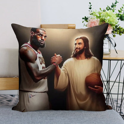 Lebron James + Jesus Linen Throw Pillow Cover
