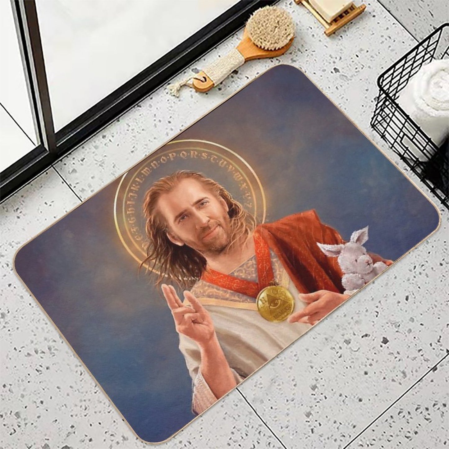 Nicolas Cage, Saint Nicolas of Cage, Nic Cage Original Religious Painting Bath Mat