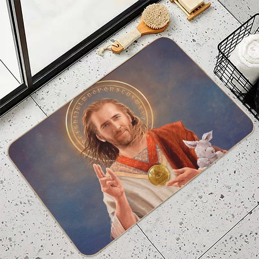 Nicolas Cage, Saint Nicolas of Cage, Nic Cage Original Religious Painting Bath Mat